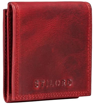 STILORD 'Cody' Wiener Schachtel Leder mit Geldscheinfach kleines Portemonnaie Mini Geldbörse Slim Wallet Vintage Münzbörse Münzetui Echtleder, Farbe:Kara - rot