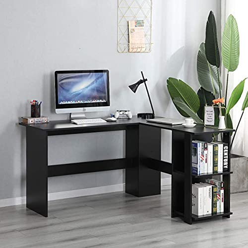 sogesfurniture Eckschreibtisch großer Computertisch in L-Form, 136 x 130 cm PC-Tisch Winkelkombination Bürotisch Arbeitstisch mit 2 Ablage, Schwarz BHEU-XTD-SC01-BK