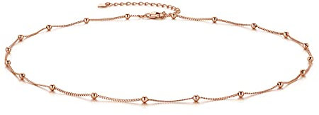 CERSLIMO Kette Rosegold, Sterling Silber Choker Kette Damen Perle Halskette ohne Anhänger für Frauen Mädchen