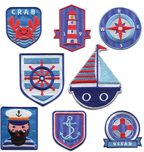 Catch the Patch Küste Set 8 Stück - (Größe: verschiedene Größen) Aufnäher, Bügelbilder, Aufbügler, Applikationen, Patches, Sticker zum Aufbügeln oder Aufnähen – für Kleidung, Taschen, Jacken