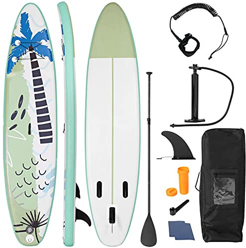 GOPLUS Planche de Stand Up Paddle Board Gonflable Adulte 320x76x15CM, Sup Board avec Sac à Dos, Pompe et Pagaie Réglable, Corde à Pied, Kit de Réparation, Tapis Antidérapant, Vert