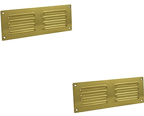 2 Pack | 242 x 89mm Hooded Louvre Airflow Vent - Polished Brass - Internal Door Plate | Indoor Ventilation Wall Plate - Airing Cupboard Boiler Room - Increased Airflow Door Vent