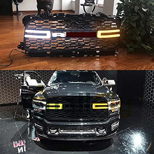 LYBH Abs Schwarzer Kühlergrill Fit Für Dodge Ram 2500 2019-2021 Led Emblem Kühlergrill Mit Led-Leuchten Modifiziert: