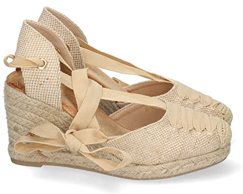 shoes&blues.es 63090-Sandalia de Cuna para Mujer, Forrado de Yute, con Pala Cerrada, y Cierre de Cordones, Primavera Verano 2022. Talla 36 Apricot