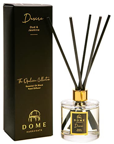 Dome of Harrogate | Desire Diffuser – Oud & Jasmine Reed Diffuser | Luxury Diffuser with Long Black Reeds | Rich Oud, Jasmine & Rose Fragrance | Opulence Home Scent Statement Piece