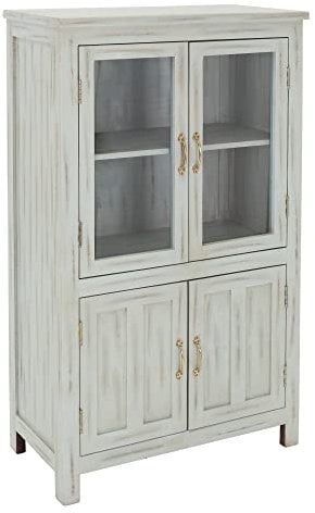 WOMO-DESIGN Highboard Florenz Shabby Chic 79x136x40 cm Mint Mangoholz Massiv Anrichte 4 Türen/4 Ebenen Vintage Unikat handgefertigt Glasvitrine Sideboard Kommode Schrank Standschrank Beistellschrank