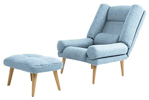Grekpol Ohrensessel LILA - Sessel mit Hocker - Relaxsessel mit 5-Stufen-Verstellung - Sessel für Wohnzimmer - Lange Fernseh- und Leseabende. Abschalten und genießen! (Samoa 08 Babyblau)
