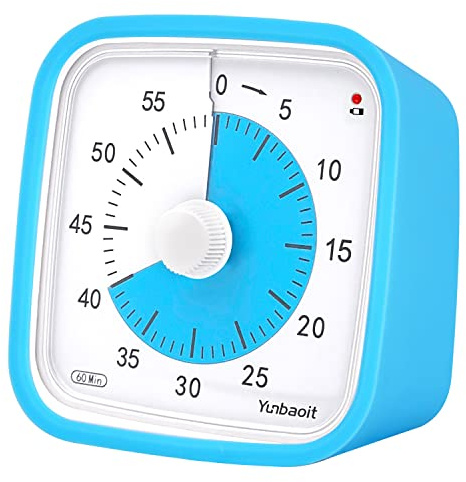 Yunbaoit Minuteur visuel de 60 Minutes avec étui de Protection, Compte à rebours Silencieux pour Enfants avec indicateur de Faible Puissance (Bleu Bleu)