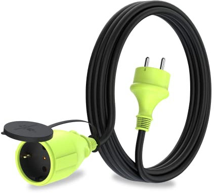 MutecPower 3m Cavo di prolunga con presa Schuko per uso esterno IP44 H05RR-F3G 1,5mm² presa con contatti di protezione cavo in gomma da esterno 3 metri nero/verde