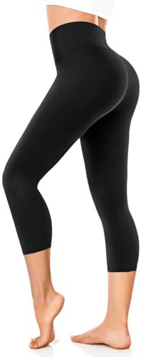 FuelMeFoot 3/4 Leggings Damen High Waist Schwarz Capri Leggins Blickdicht für Sport Yoga Gym.A1-Schwarz L/XL