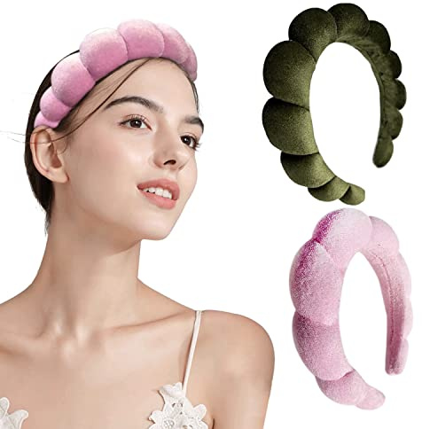 2 PCS Puffy Headband, Soft Sponge Spa Headband for Women, Suitable for skin care, face washing, shower, yoga, fitness. Terry Towel Cloth Fabric Headband.