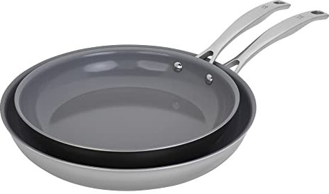 HENCKELS Clad H3 2-pc Induction Ceramic Nonstick Frying Pan Set, 10-inch Fry Pan and 12-inch Fry Pan, Stainless Steel, Durable and Easy to clean