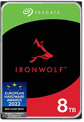 Seagate IronWolf, 8 TB, Disk Interno NAS, SATA da 6 Gbit/s, CMR 3,5, 7200 giri/min, cache 256 MB, NAS RAID, 3 anni Rescue Services (ST8000VN002)