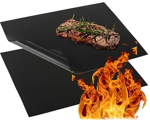 COM-FOUR® 2x Tapis de Barbecue en Téflon - Tapis de Four résistant à la Chaleur - Feuille de Grill antiadhésive - Tapis de Grill et de Cuisson - réutilisable, découpé sur Mesure (2 pièces - noir)