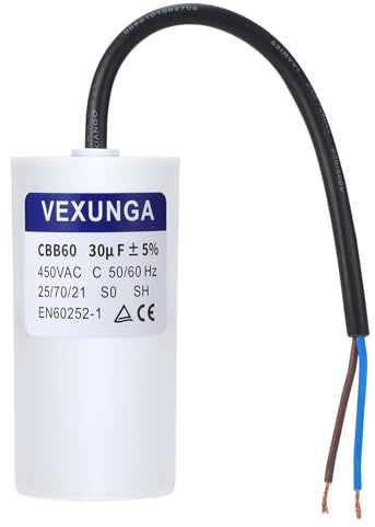 VEXUNGA Capacitor 30uF 450V AC Motor Starting Capacitor CBB60 SH 30MF 450VAC with Cable