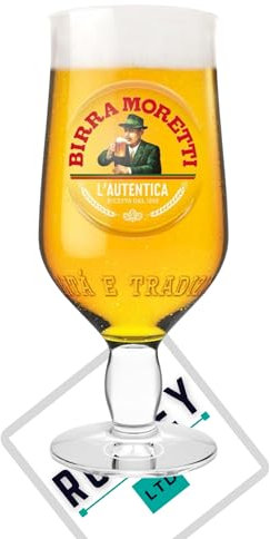 Roxley Moretti X1 Nucleated Pint Glass | 56cl Moretti Glass | Also Comes with 1 Branded Beer Mats