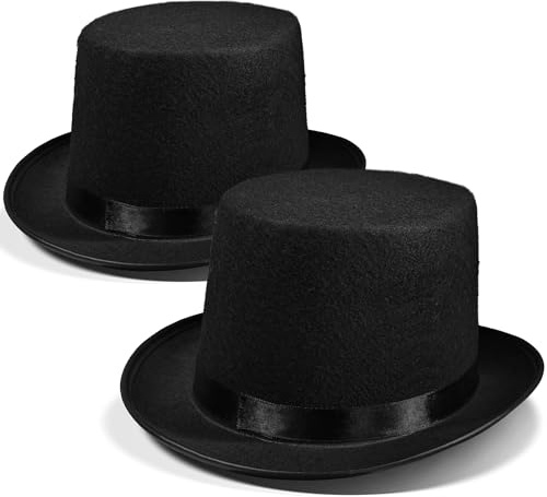 Novelty Place 2 Pack Classic Black Felt Top Hat - Fits for Most, Unisex Design, Perfect for Cosplay Magician Costume Parties, Stage Performances & Dress-Up Events