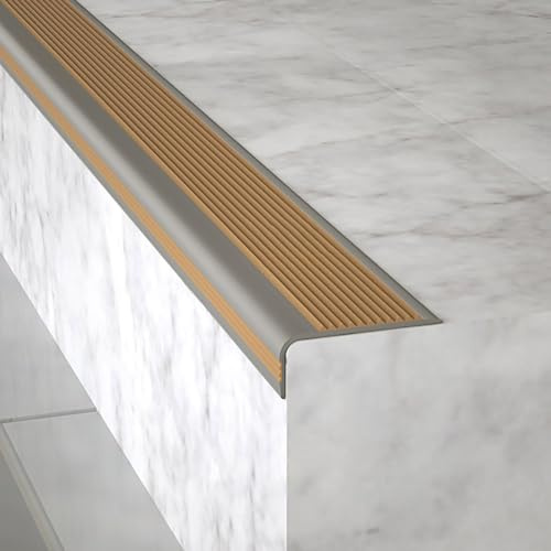 Peldaños de Goma para Escaleras Borde de Escalera de PVC Tiras Protectoras Antideslizantes Borde de Escalón Borde de Escalón de Escalera Autoadhesivo Borde de Riel de Escalera de Grano de Madera ( Col