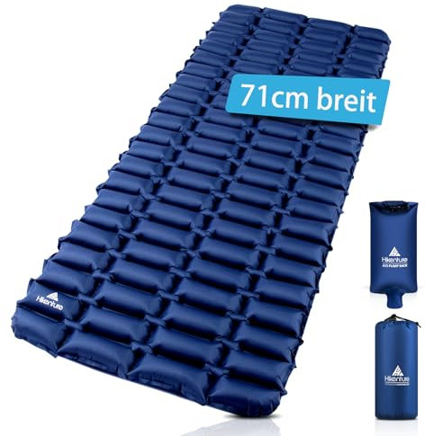 HIKENTURE Isomatte Camping Ultraleicht mit Pumpsack - 71cm Breit - Aufblasbare Isomatte Kleines Packmaß - Camping Mattte Isomatten Outdoor Schlafmatte-B1