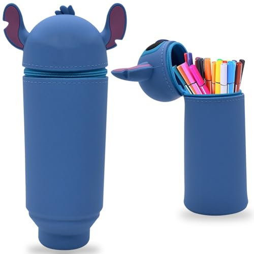 Miotlsy Kawaii Federmäppchen, 2 in 1 aus welchem Silicon, Federmäppchen Ständer up Einziehbar Stifteköcher Schminke Tasche für Studenten Mädchen Jungen
