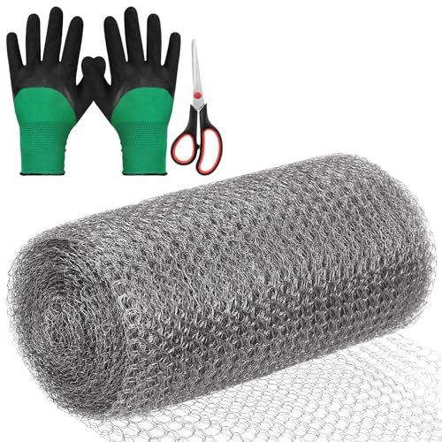Tanstic 5” X 30 Ft Stainless Steel Wire Mesh, Wire Mesh Hole Fill Fabric Mesh Gap Blocker, Double Layer Metal Mesh Roll with Glove and Scissor for Garden House and DIY