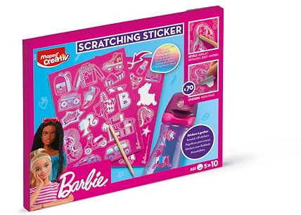 Maped Creativ - Adesivi da grattare per bambini Barbie con effetto olografico, 70 adesivi Barbie da 5 anni, colore: Rosa