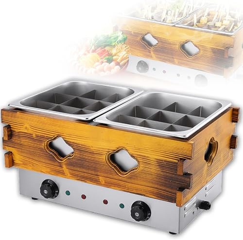 20L Commercial Electric Soup Pot, Oden Cooking Pot, Noodle Cooker, Skewers, 18 grids, Double Basins With Independent Temperature Control, Suitable For Restaurants, Convenience Stores And Snack Bars