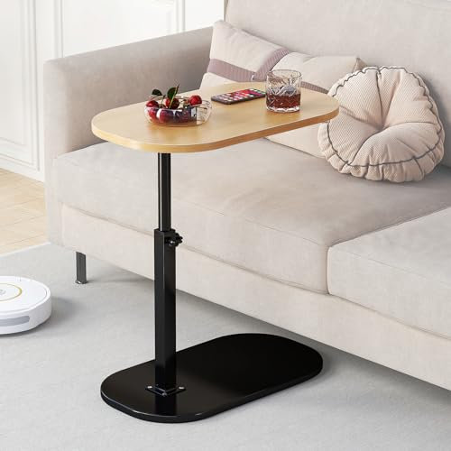 C Shaped Side Table Adjustable Height, 360°Swivel Laptop Tv Tray Narrow Table for Sofa and Bed, Lift up Coffee Desk for Living Room Bedroom, Small Under Sofa Table, Study Dinner Snack Tea (black-B)