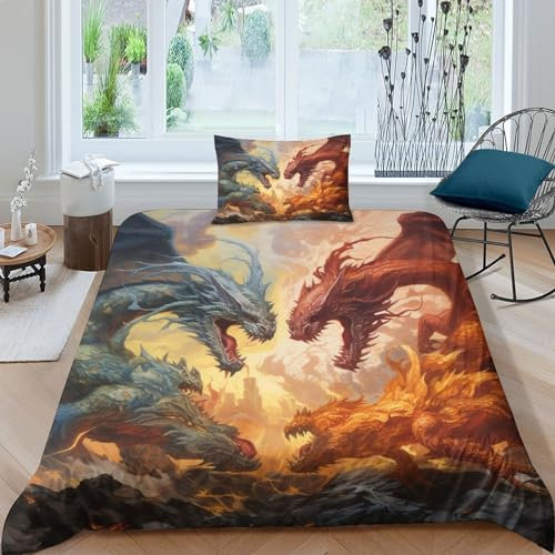 CEmeLi Evil Dragon Kinder Bettwäsche 3D Print Betten Set Bettwäsche Set Microfaser Qualität Bettbezug Mit Kissenbezug 3 Teilig Sets Single(135x200cm)