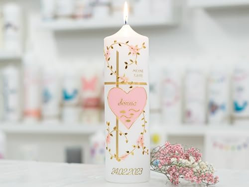 meinkerzenshop Taufkerze Jonna personalisiert mit Name und Datum, individuell und mit Echtwachs handverziert für Junge und Mädchen