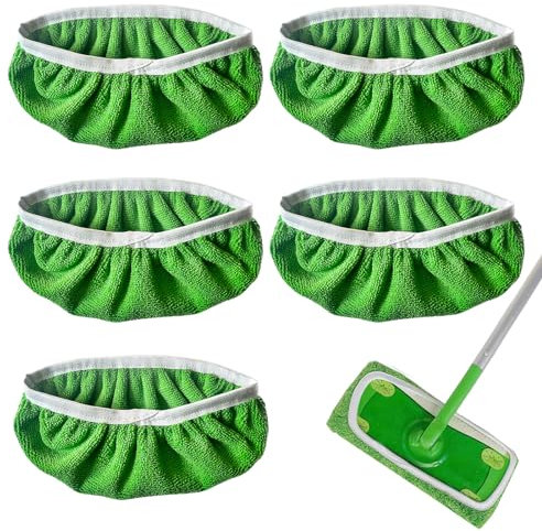 5 Piezas Compatible con swiffer mopa, Fregona Microfibra Recambio Mopa para Swiffer, Compatible con mopa swiffer para Limpieza de Superficies y Suelos de Madera(Verde)