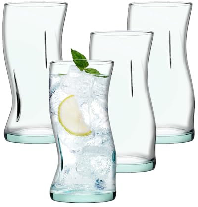 Medo %100 recycelte Trinkgläser und hohe Cocktailgläser – Set mit 440 ml – Detox-Glas – Saftgläser – schlichter moderner Becher – Design Eistee-Glas – nachhaltiges Glaswaren-Set