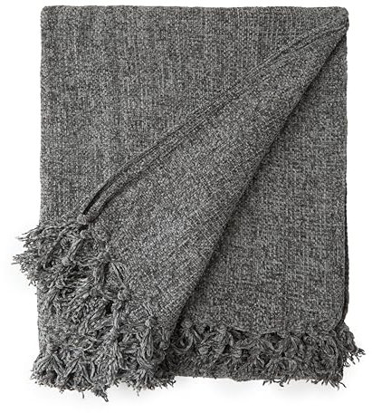 Emma Barclay Throw Blanket For Sofas Bed Extra Large Soft Chenille Throws For Settees In Charcoal Throw Fleece Blankets - Darcy Collection 50 x 60 (127cm x 152cm) Charcoal