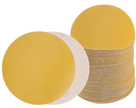 Kozelo 50pcs No Hole Sanding Discs- [ 3 Inch 500 Grit ] Round Hook and Loop Grip Sanding Pads Sheet Sandpaper for Automotive Woodworking Metal Polishing Use| Gold, Aluminum Oxide