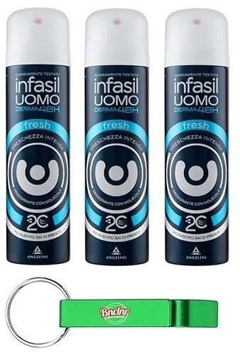3 x Infasil Deospray für Herren Derma 48h Fresh mit Molekül 2C, intensive Frische, Deo 150 ml + Schlüsselanhänger von Beni Culinari
