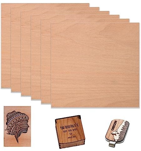IKIER Lot de 6 plaques de contreplaqué de hêtre rouge, 300 x 300 x 3 mm, plaques de bois de balsa, bois naturel fin pour projets laser, bricolage, loisirs, modélisme