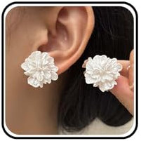 Cybche Boucles D'oreilles Fleur Blanche Boho Acrylique Mariage Résine Clou Camélia Bijoux