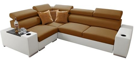 All4All Ecksofa mit Schlaffunktion Plato 282x205 cm - Sofa mit Bettkasten - Schlafsofa L-Form - Eckcouch - für 4 Personen - Wohnzimmer - Seite Links - Gelb - 26