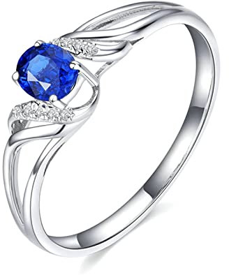 Bishilin Weißgold Ring mit Saphir Damen, Ring Weißgold 750 18k Echt 4-Steg-Krappenfassung mit Oval Saphir 0.34ct Eheringe Verlobungsringe Nickelfrei für Frauen Größe52 (16.6)