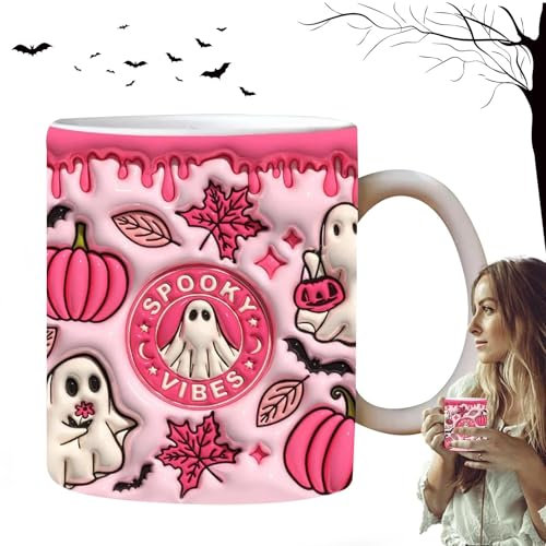 Eventerde Halloween Geister Keramikbecher - Geister Tasse Kaffee, Geister Kaffeetasse, Niedliche Halloween Tasse Geist, Spooky Vibes Mugs, Halloween Tasse Geistertasse, Halloween Tassen