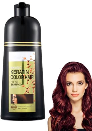 Champú de color rojo vino – Champú natural 6 en 1 tinte para el cabello cubre las canas, champú de color de larga duración para hombres y mujeres, 500 ml