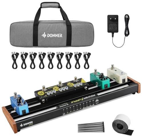 Donner Gitarrenpedalboard mit eingebautem Netzteil, Aluminiumlegierung kleines pedalboard, 0.95kg, 50 * 12.7 * 4,6cm