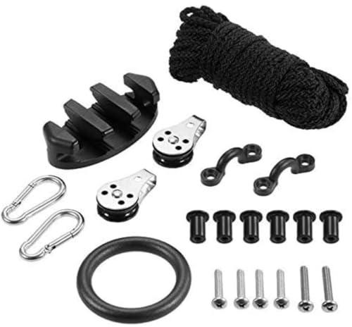 JT-HLM Kayak Canoe Anchor Trolley Kit Eyes Wellnuts Screws Kayak Accessories Zig Zag Cleat Rigging Ring Pulleys DIY Boat 30 Feet Rope