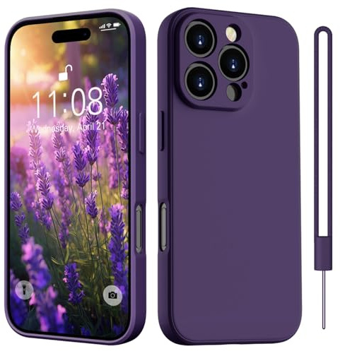 HGH for iPhone 16 Pro Max Case Silicone With Lanyard, [Camera All-Round Protection] [Soft Microfiber Lining Anti-Scratch] Full Covered Shockproof Phone Case for iPhone 16 Pro Max, Dark Purple