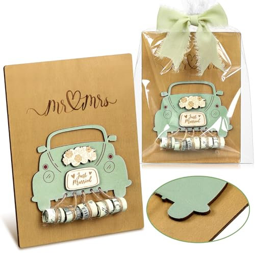 Namalu Geldgeschenke zur Hochzeit Hochzeitskarte Geldgeschenk Karte aus Holz Hochzeitsgeschenke für Brautpaar Geldgeschenke Verpackung Glückwunschkarte für Hochzeit Geschenkideen für Mr & Mrs(Grün)
