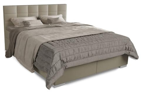 Juskys Boxspringbett Seattle 180x200 cm Beige - Weicher Malmostoff - Inklusive Topper, gepolstertes Kopfteil - Boxspringbett für Schlafzimmer