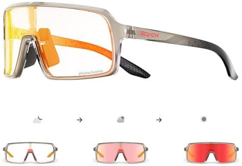 SCVCN Fahrradbrille Selbsttönend für Herren Damen photochrome Sport Sonnenbrille Klar Rennrad Brille TR90 Rahmen Schnelle Radfahren MTB Radbrille mit UV400 Schutz Sportbrille für Laufen Fahren