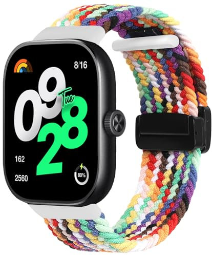 KUTEWEU Bracelet Compatible avec Xiaomi Redmi Watch 5, Nylon Tressés élastique de Bracelet Sport avec Boucle Magnétique Bracelets pour Xiaomi Redmi Watch 5 Smartwatch (Arc-En-Ciel)