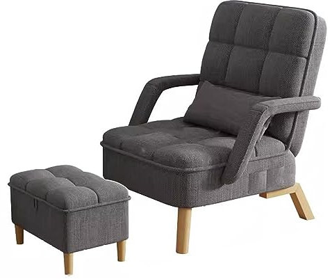 Modernes Armkissen Relaxsofa Set mit Ottomane Weiches Kissen und Holzbeinen Dunkelgrau