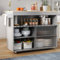 YuQozii 122 x 46 (69) x 91 cm, carrito isla de cocina plegable, encimera de chapa de roble, puertas correderas de vidrio templado, estantes ajustables, toallero, gris